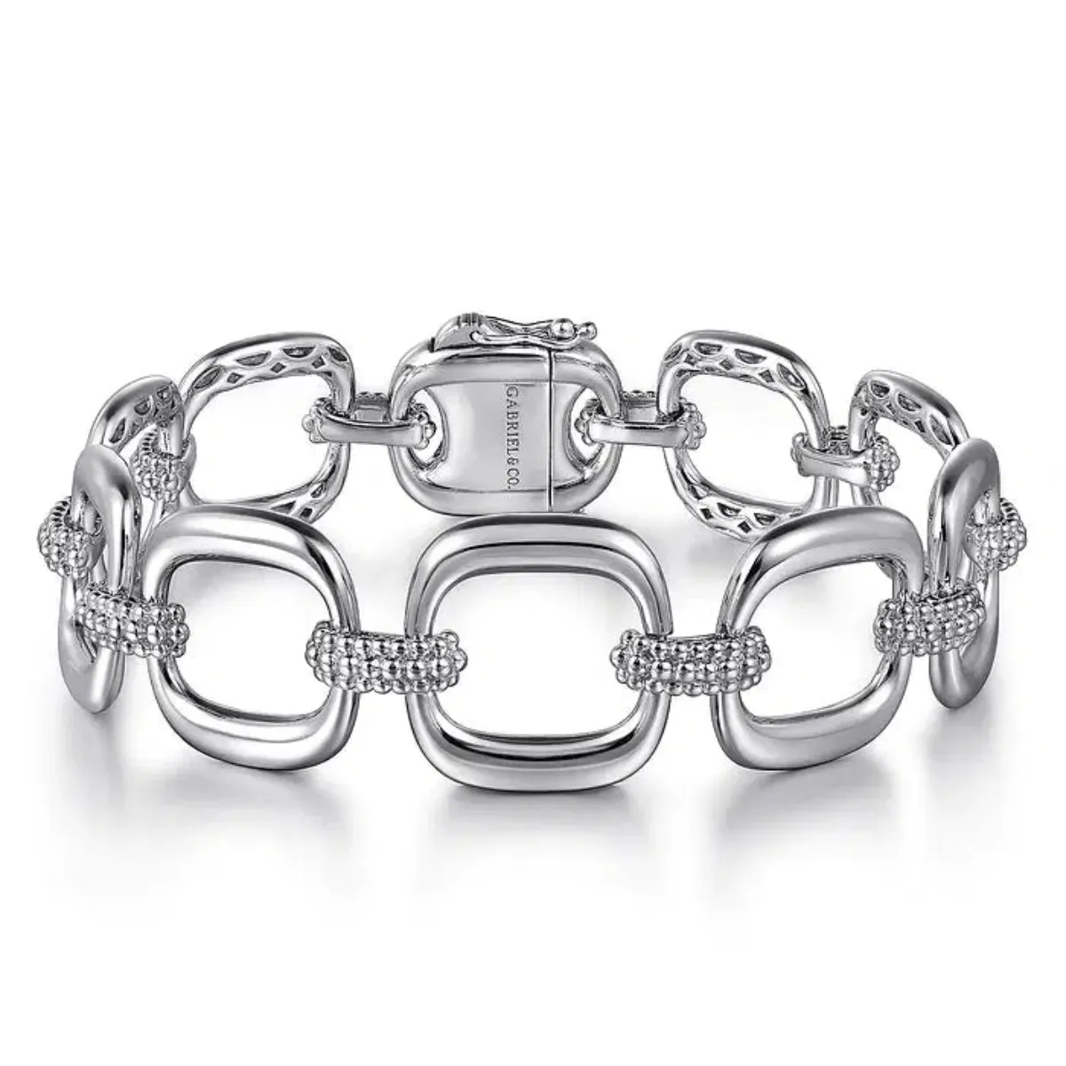 SS 7" Beaded Square Link Bracelet