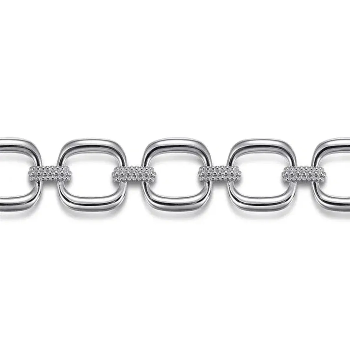 SS 7" Beaded Square Link Bracelet