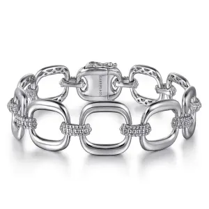 SS 7" Beaded Square Link Bracelet