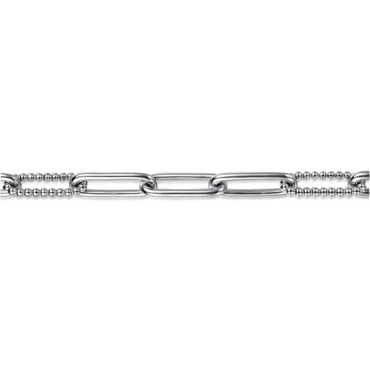 SS 7" Large Paperclip Link Bracelet with Beaded Links