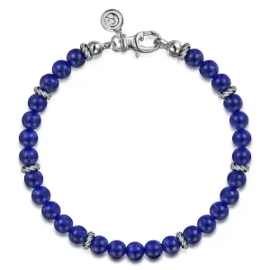 SS 8.5" 6mm Lapis Beaded Bracelet