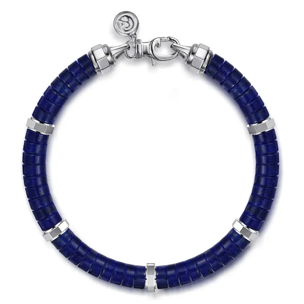 SS 8" 6mm Lapis Cylinder Beaded Bracelet