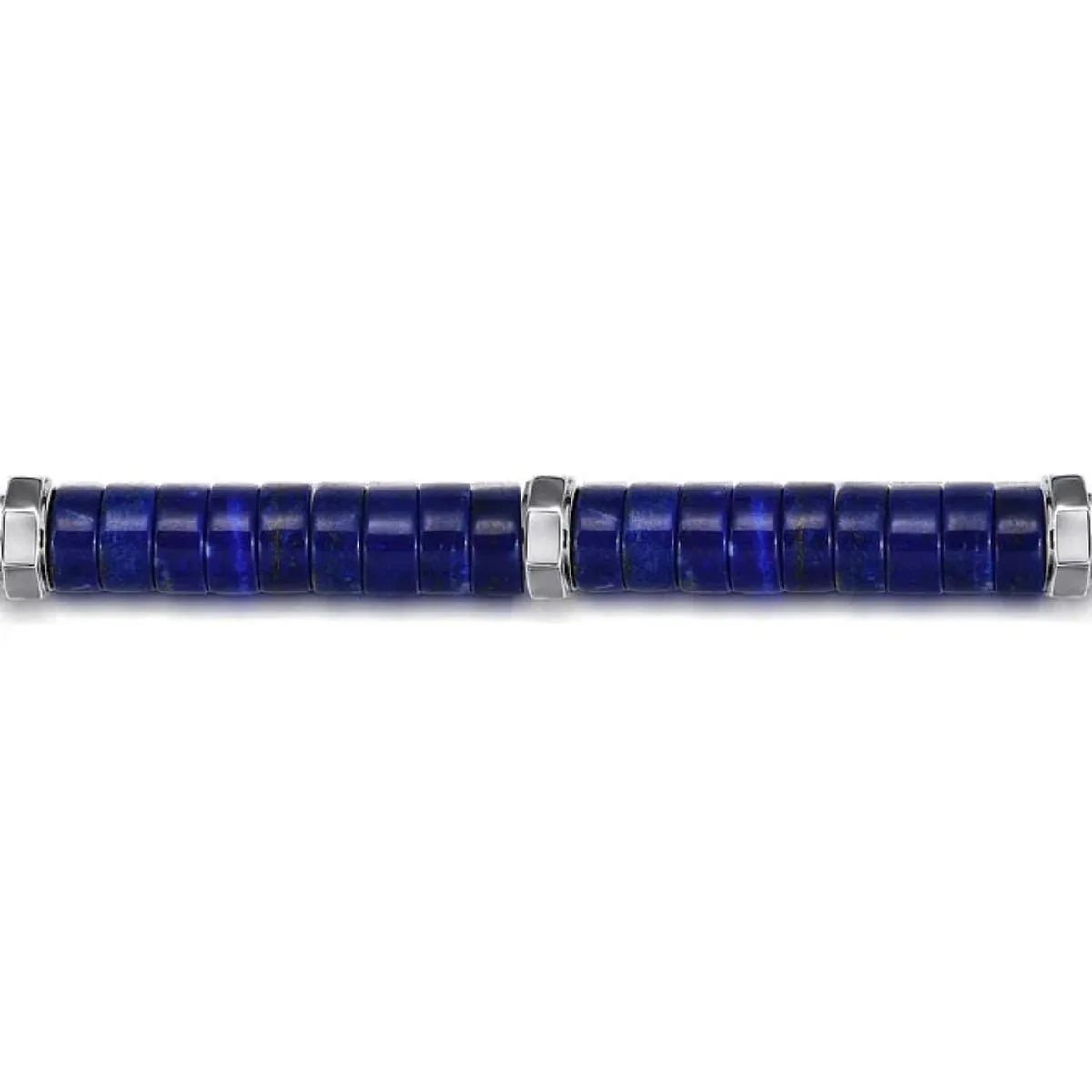 SS 8" 6mm Lapis Cylinder Beaded Bracelet
