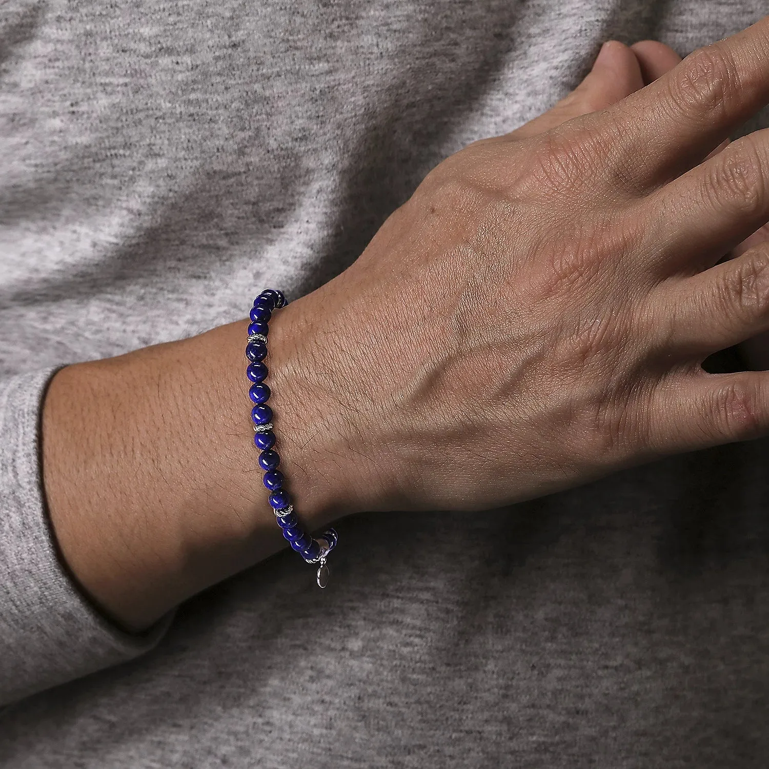 SS 8" Lapis Beaded Bracelet