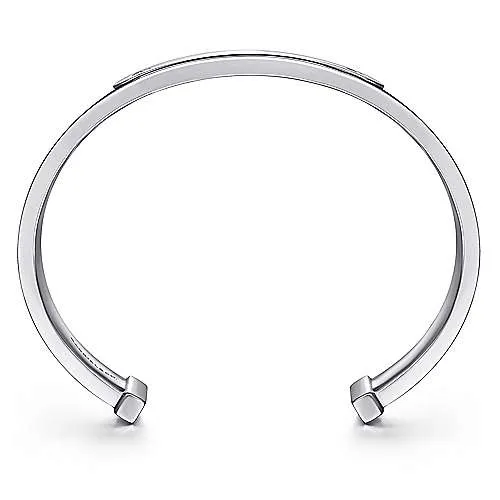 SS and Leather Open ID Bracelet