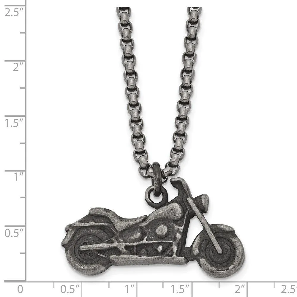 Stainless Steel Antiqued Motorcycle Necklace