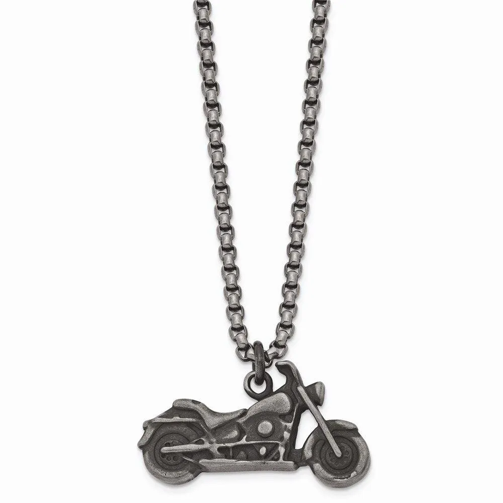 Stainless Steel Antiqued Motorcycle Necklace