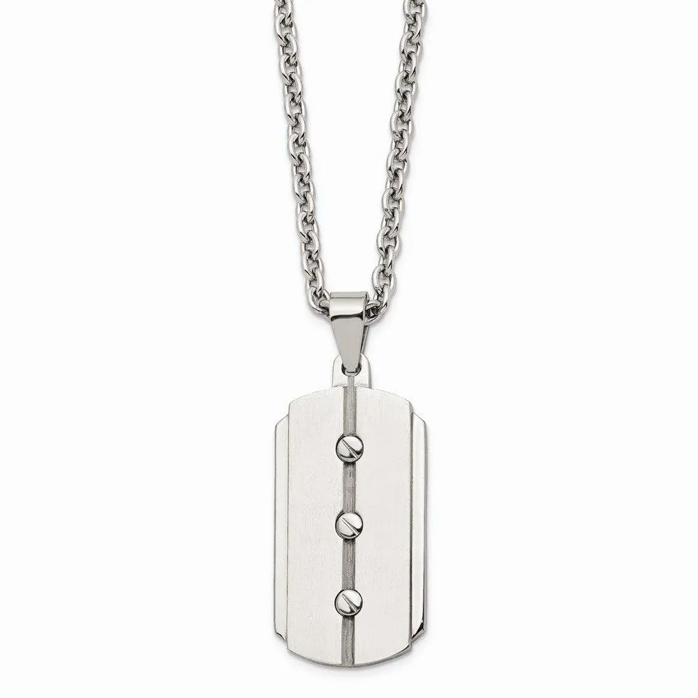 Stainless Steel Brushed and Polished Dog Tag Necklace