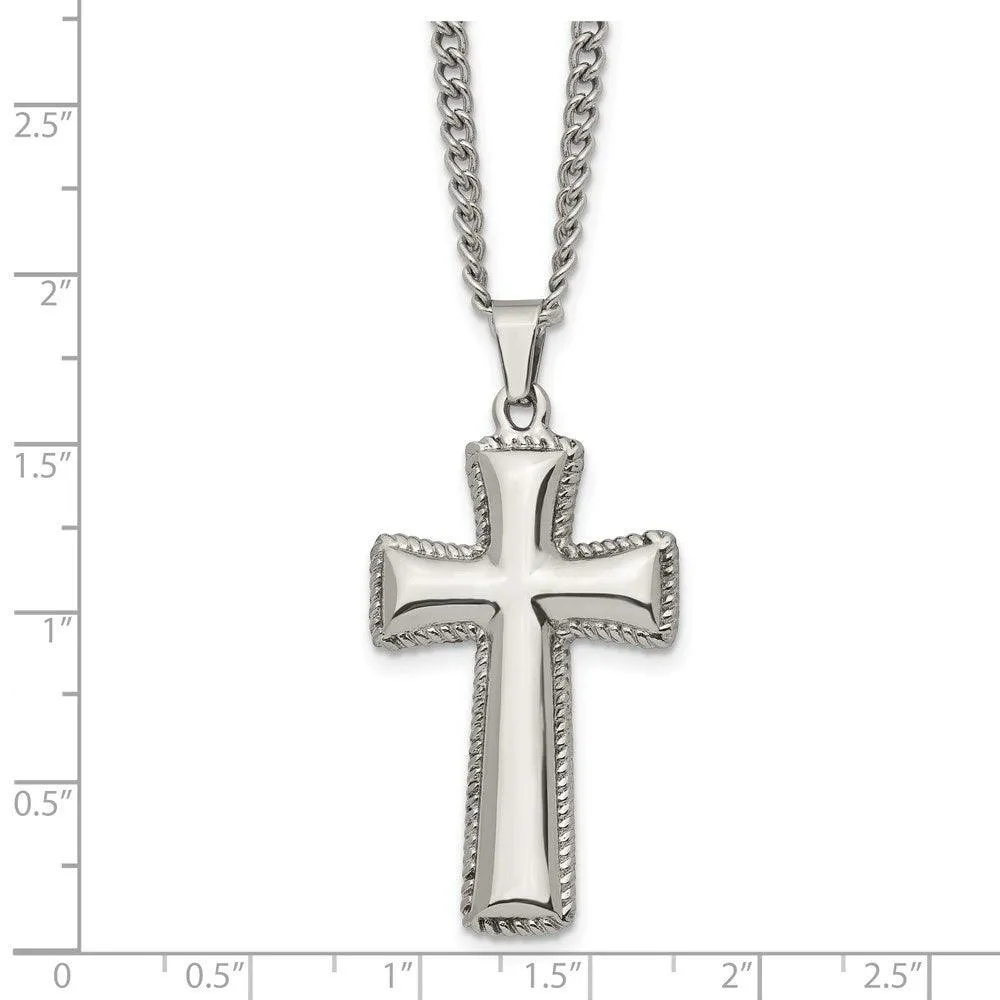 Stainless Steel Polished Cushion Cross Necklace