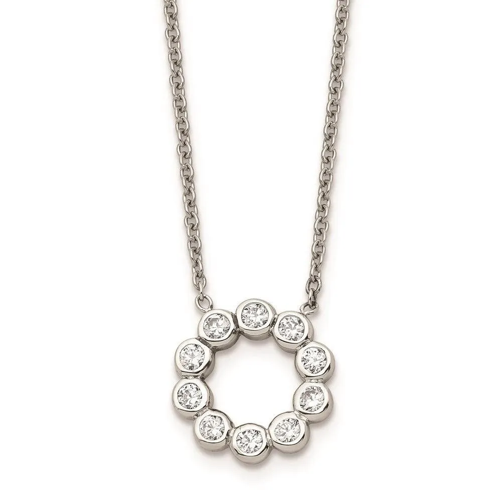 Stainless Steel Polished CZ Necklace