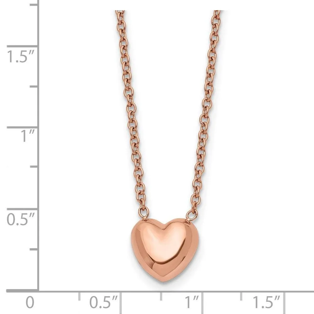 Stainless Steel Polished Pink IP-plated Heart Necklace