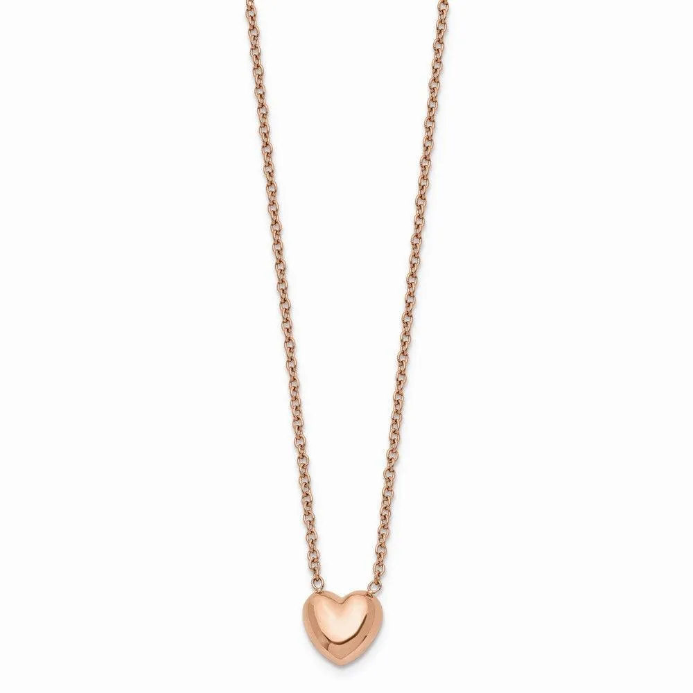 Stainless Steel Polished Pink IP-plated Heart Necklace