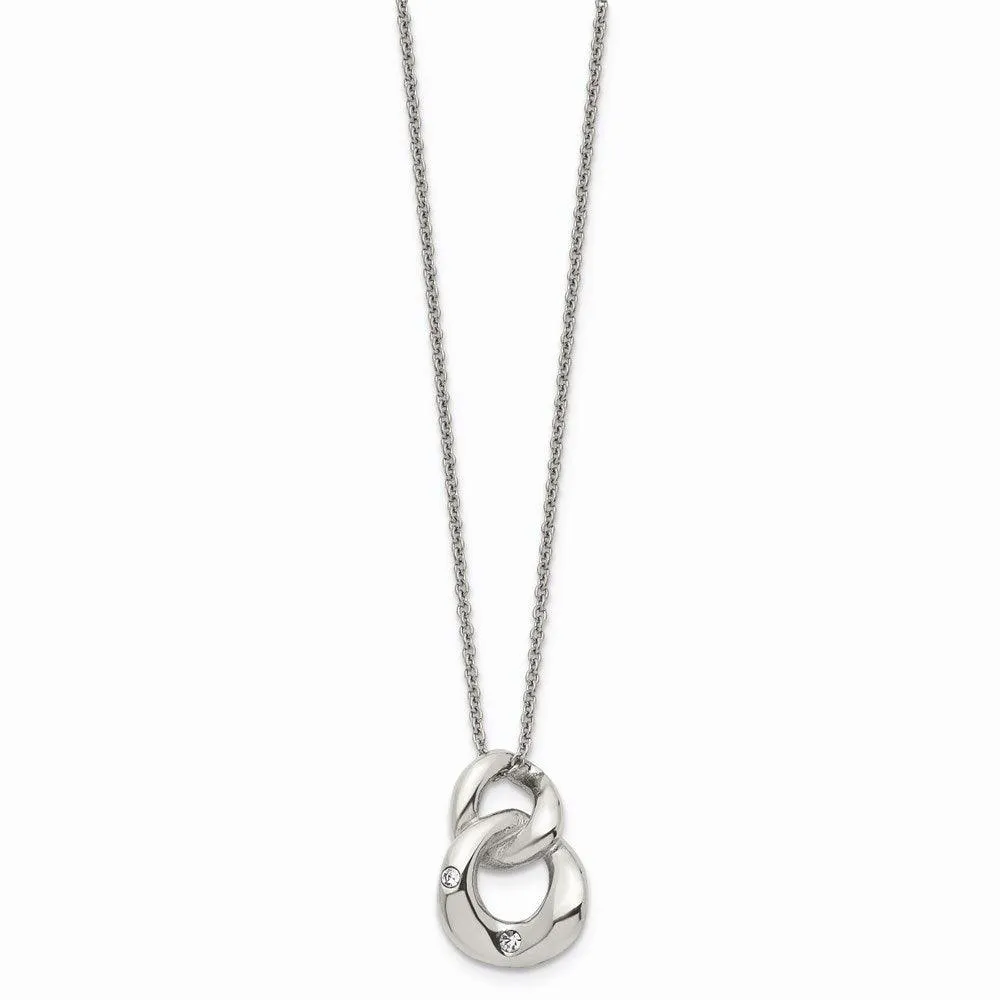 Stainless Steel Polished Two Loop 2 CZ Necklace