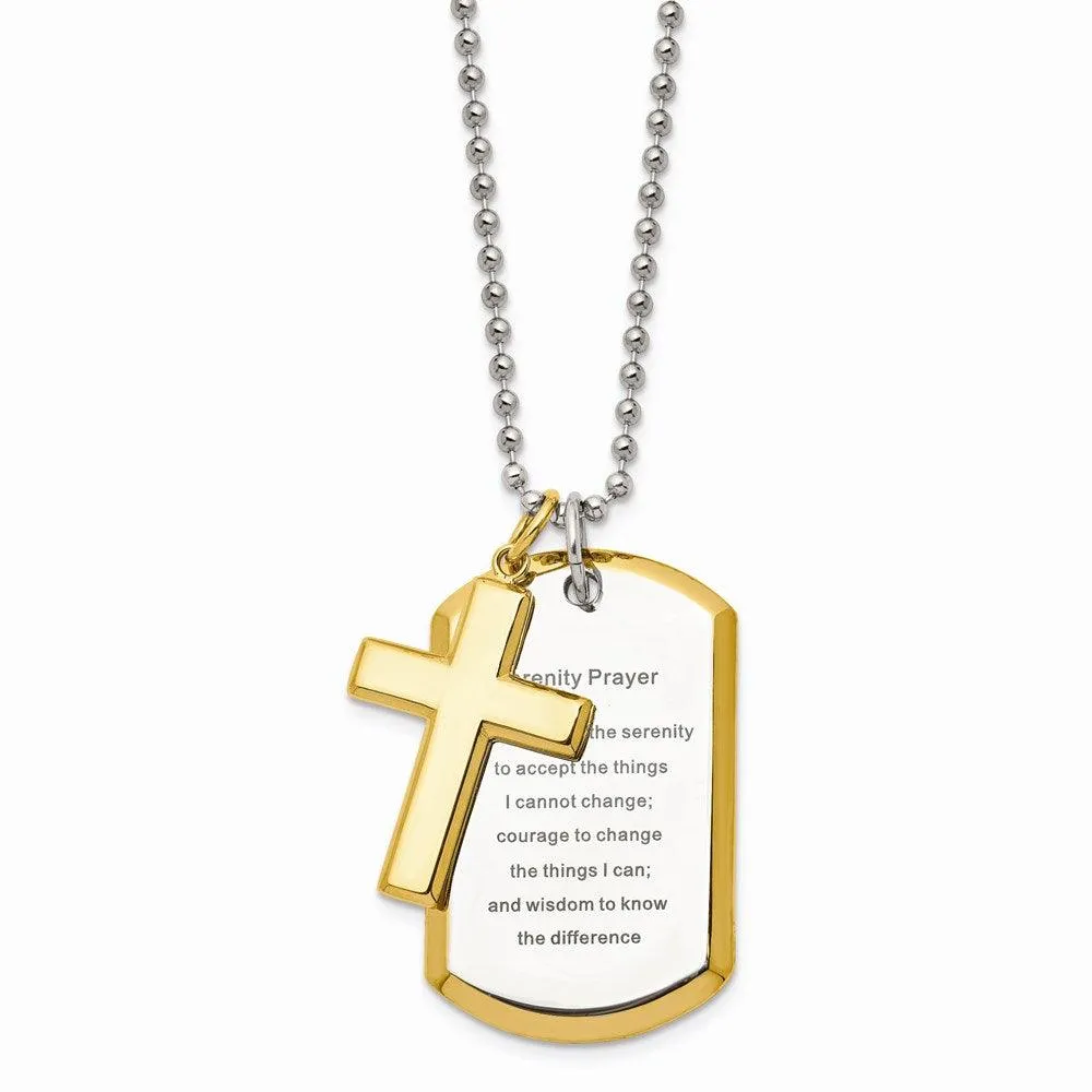 Stainless Steel Polished Yellow IP-plated Serenity Prayer Necklace