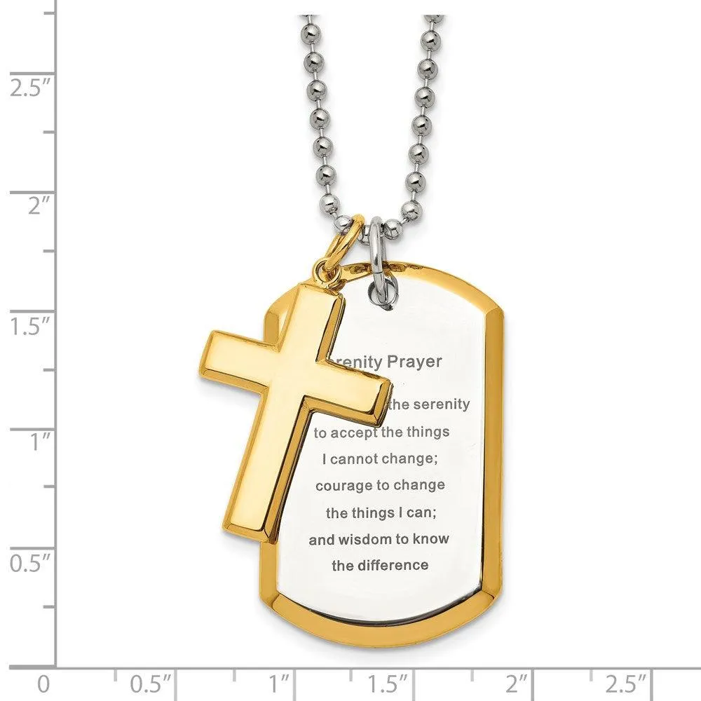 Stainless Steel Polished Yellow IP-plated Serenity Prayer Necklace