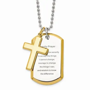 Stainless Steel Polished Yellow IP-plated Serenity Prayer Necklace