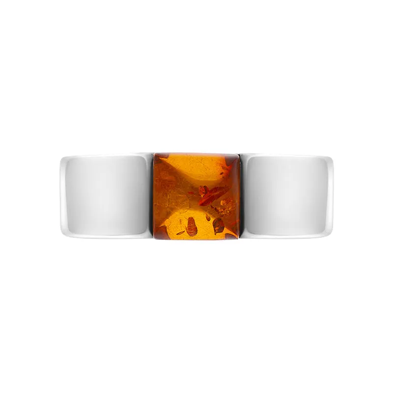 Sterling Silver Amber Chunky Square Ring D