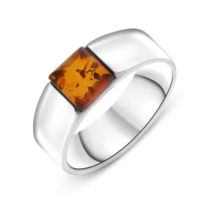 Sterling Silver Amber Chunky Square Ring D