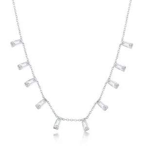 Sterling Silver Dangling Baguettes Necklace