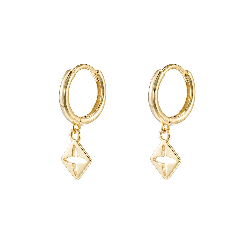 Sterling Silver Dangly Clover Huggie Earrings