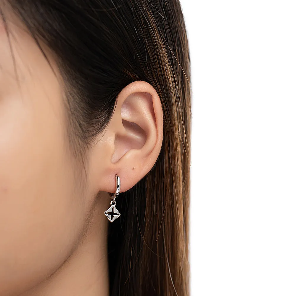 Sterling Silver Dangly Clover Huggie Earrings