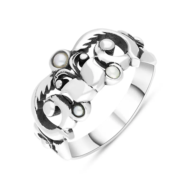 Sterling Silver Freshwater Pearl Scrollwork Ring