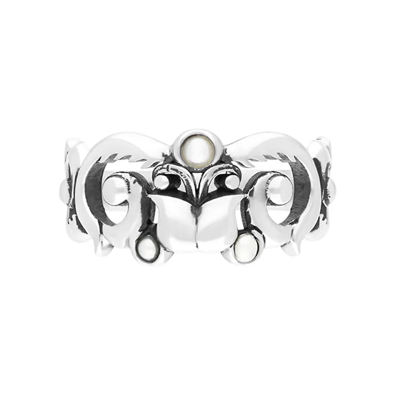 Sterling Silver Freshwater Pearl Scrollwork Ring