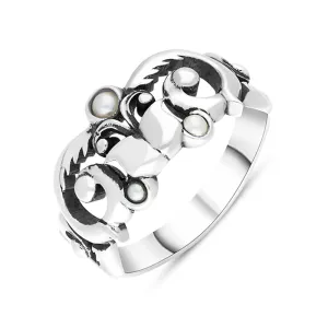 Sterling Silver Freshwater Pearl Scrollwork Ring