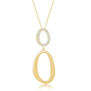 Sterling Silver GP Double Oval Shiny and CZ Necklace
