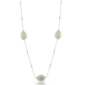 Sterling Silver Green Labradorite with Tiny Round FWP Necklace