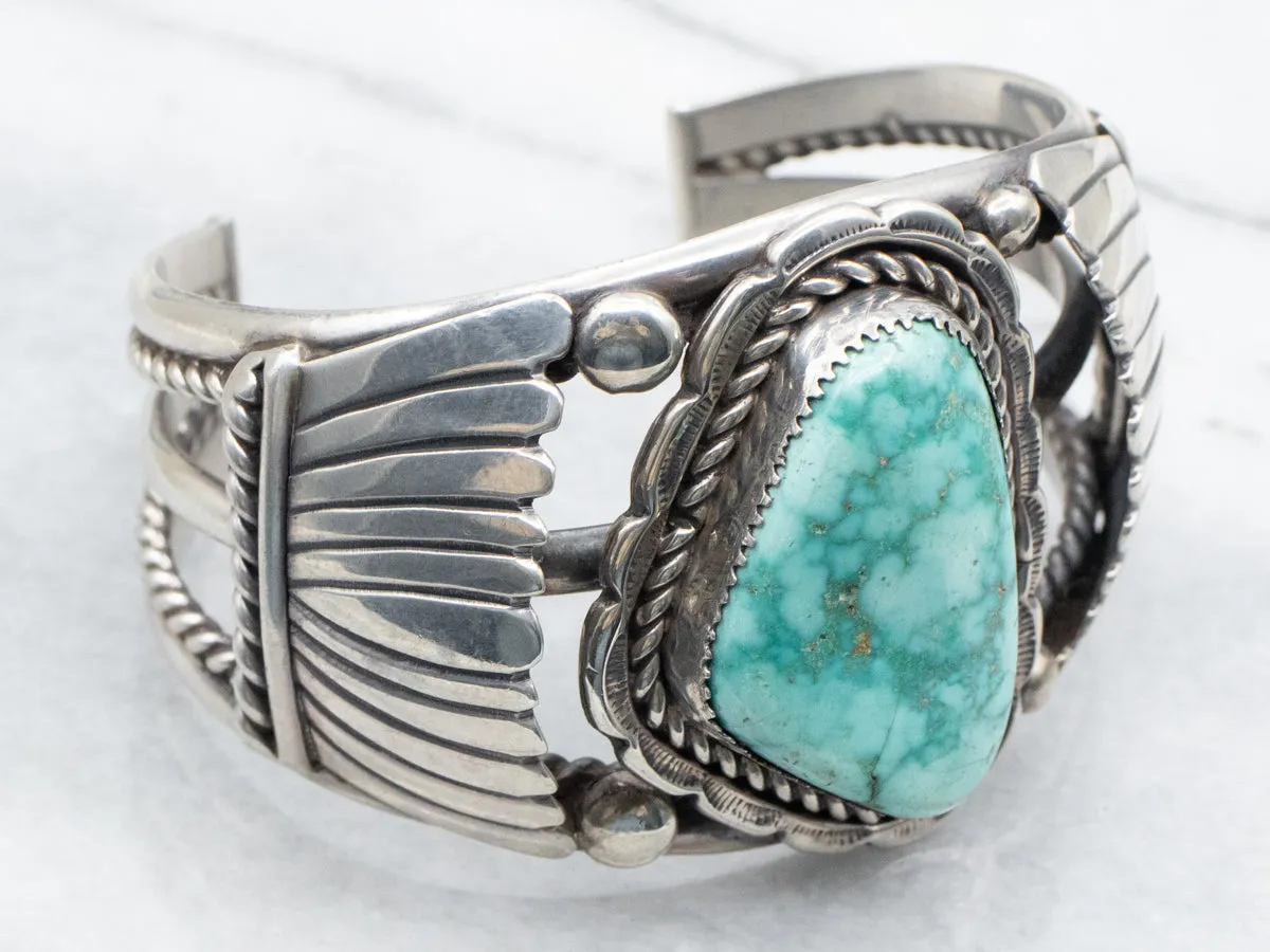 Sterling Silver Native American J. Martinez Turquoise Cuff Bracelet