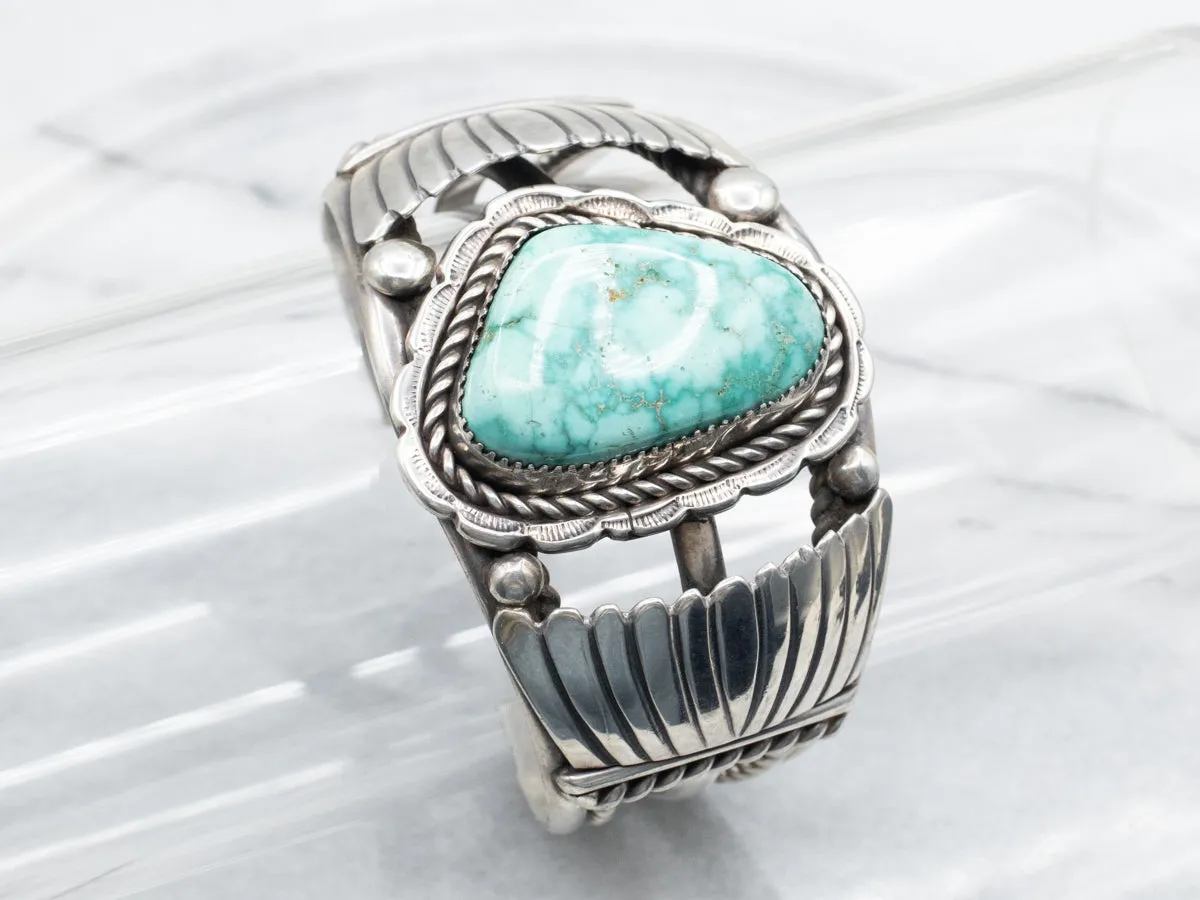 Sterling Silver Native American J. Martinez Turquoise Cuff Bracelet