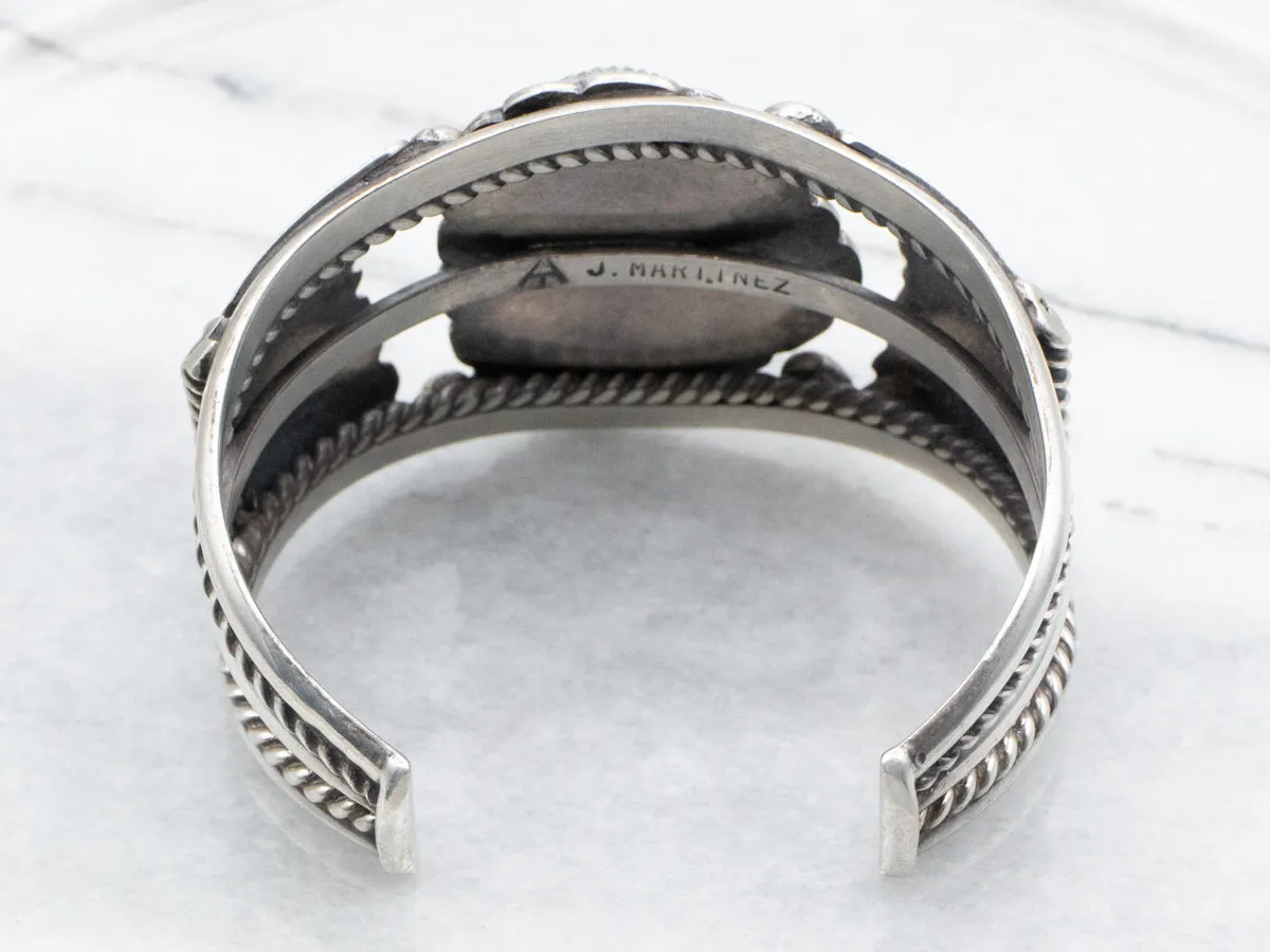 Sterling Silver Native American J. Martinez Turquoise Cuff Bracelet