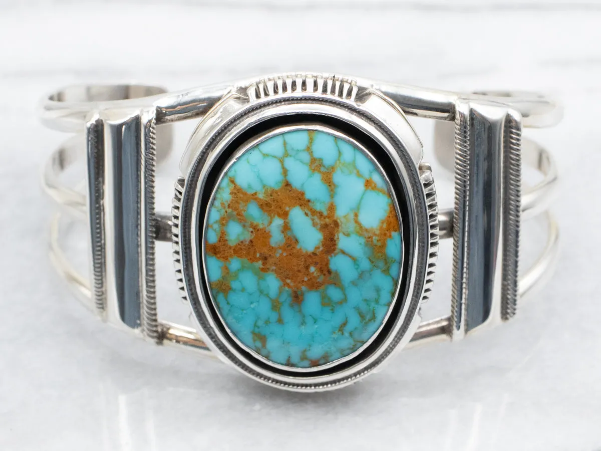 Sterling Silver Native American Made Oval Cut Turquoise Cuff Bracelet