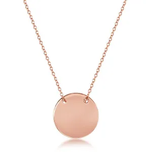 Sterling Silver Polished Engravable Disc Necklace - Rose Gold Plated