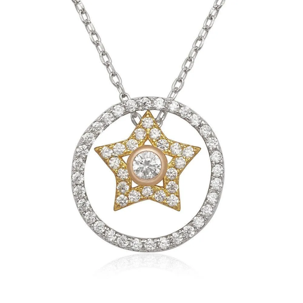 Sterling Silver, Rose Gold and Gold Tone CZ Necklace