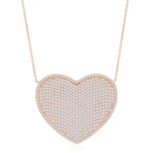 Sterling Silver Rose Gold Plated Micro Pave Heart Necklace