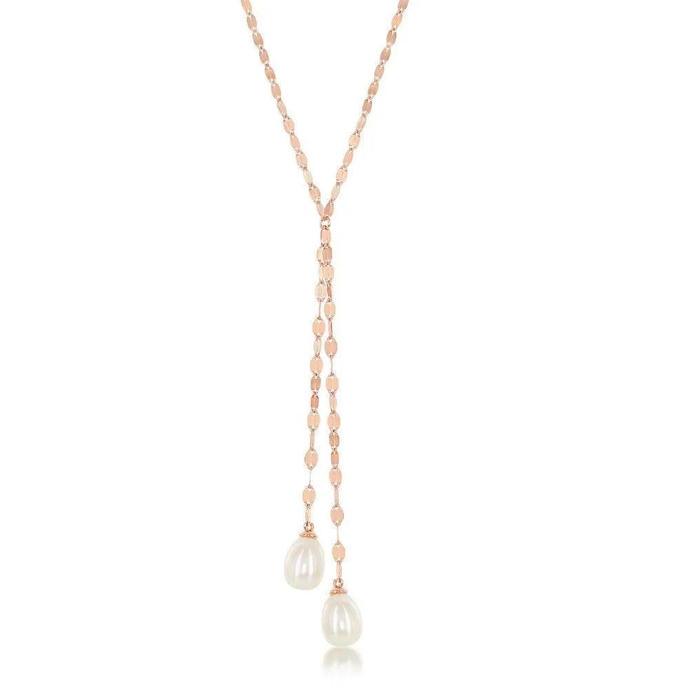 Sterling Silver Rose GP Mirror Chain with FWP Lariat Necklace