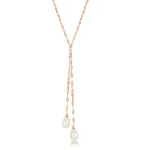 Sterling Silver Rose GP Mirror Chain with FWP Lariat Necklace