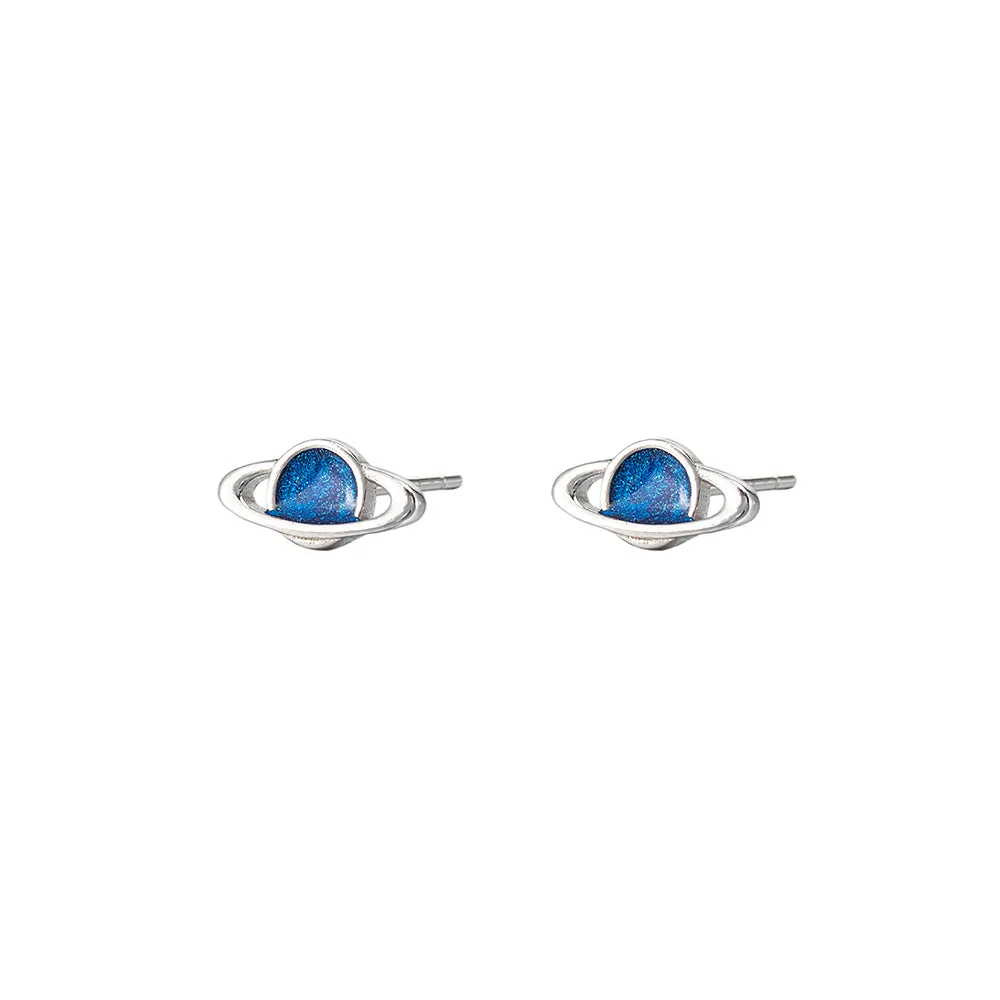 Sterling Silver Saturn Stud Earrings