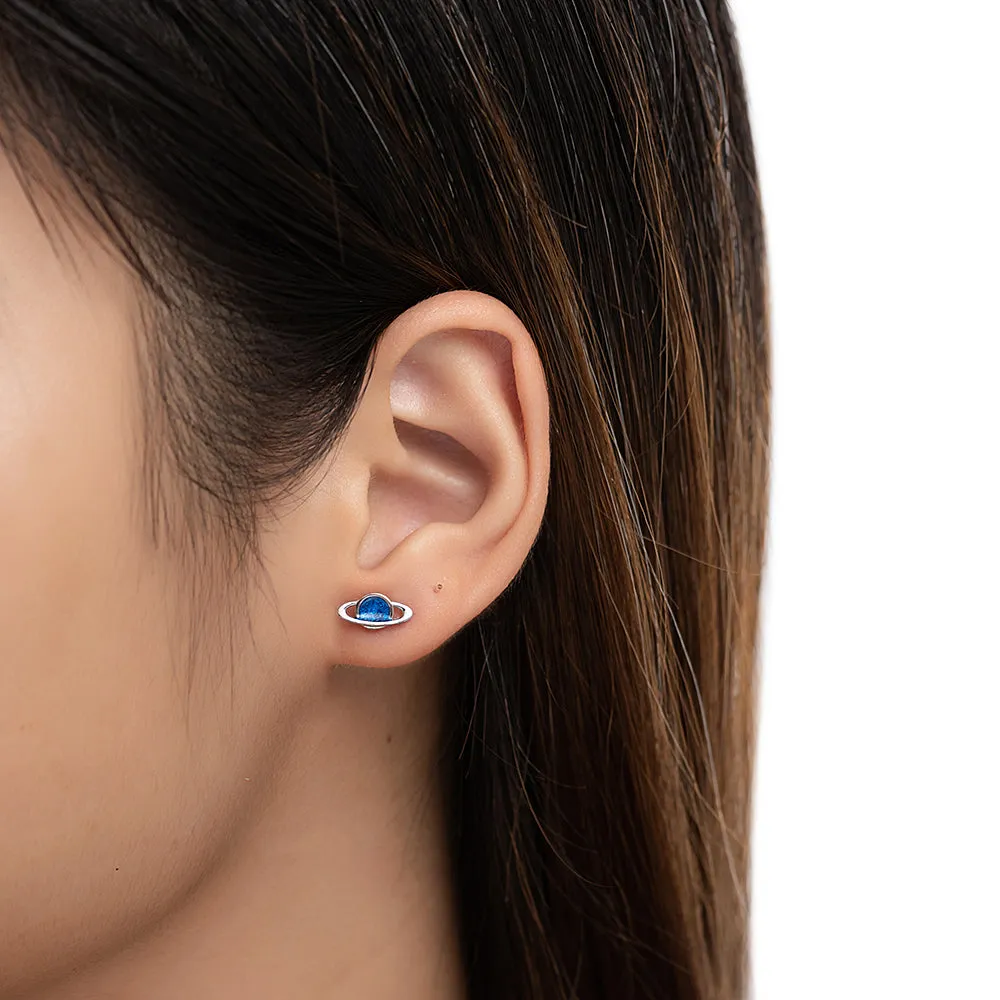 Sterling Silver Saturn Stud Earrings