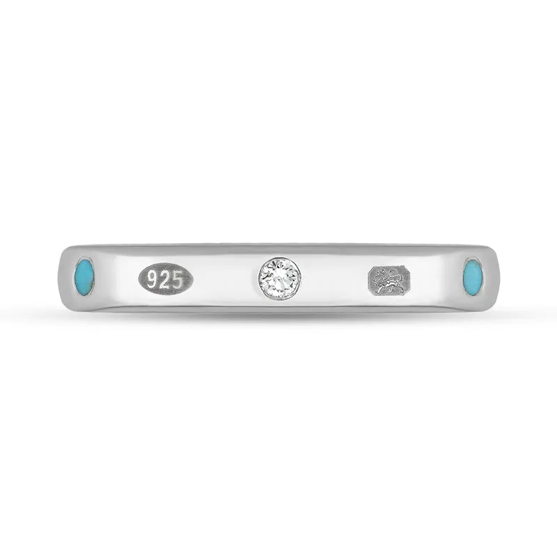 Sterling Silver Turquoise 0.09ct Diamond Queen's Jubilee Hallmark 6mm Ring D