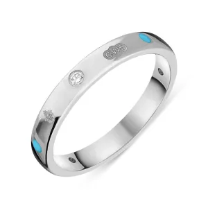 Sterling Silver Turquoise 0.09ct Diamond Queen's Jubilee Hallmark 6mm Ring D