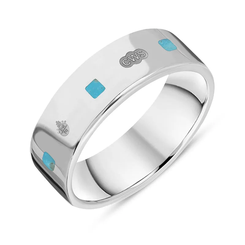 Sterling Silver Turquoise Queen's Jubilee Hallmark Princess Cut 6mm Ring D