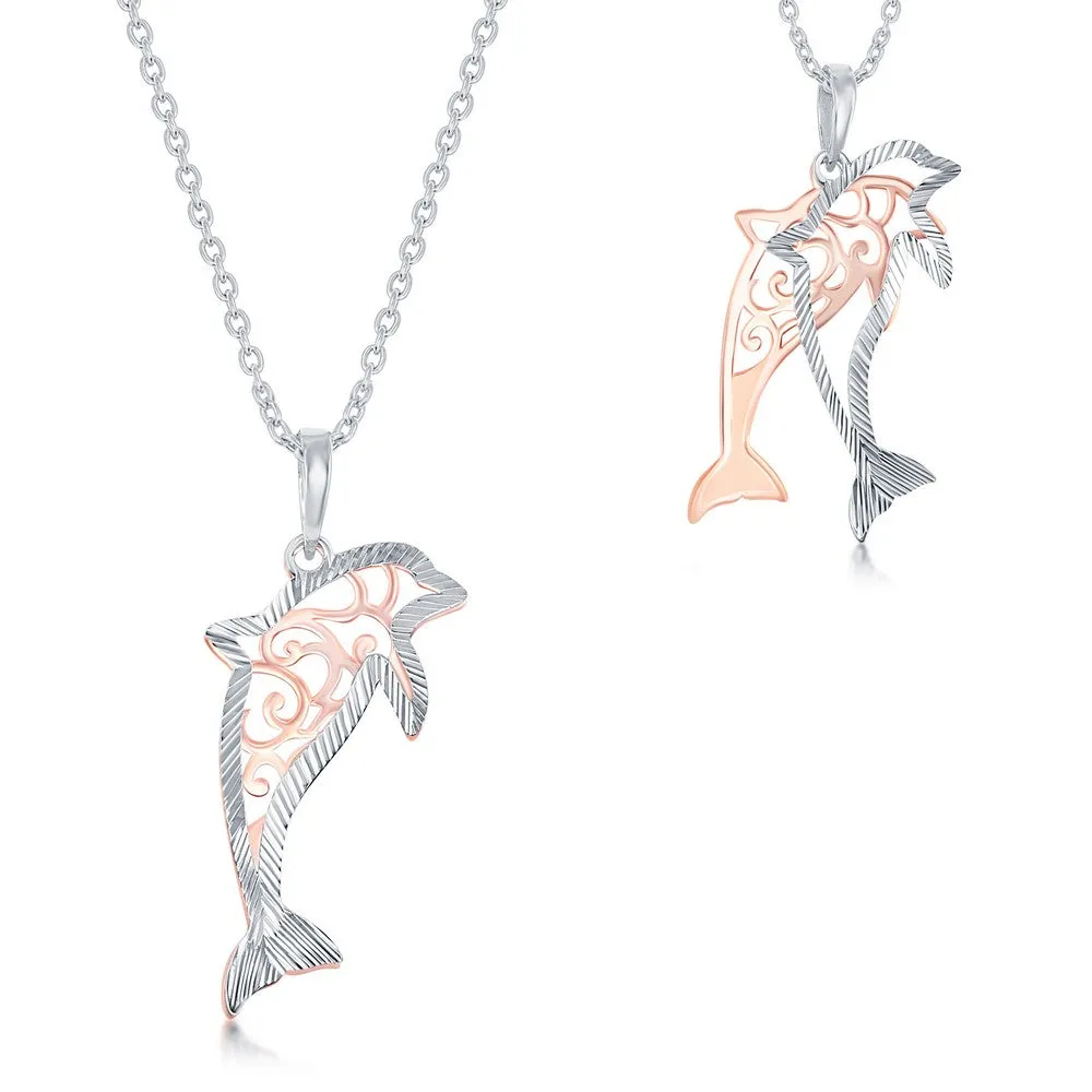 Sterling Silver Two Tone Dolphin Necklace