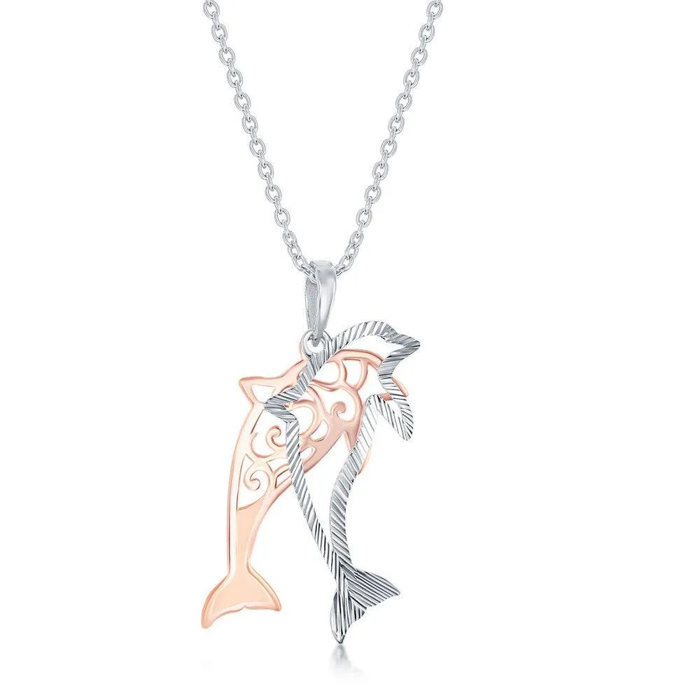 Sterling Silver Two Tone Dolphin Necklace