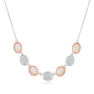 Sterling Silver Two-Tone Oval Micro Pave and MOP Necklace