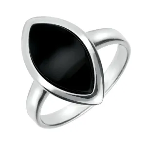 Sterling Silver Whitby Jet Curved Marquise Shaped Ring