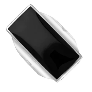 Sterling Silver Whitby Jet Hallmark Large Oblong Ring