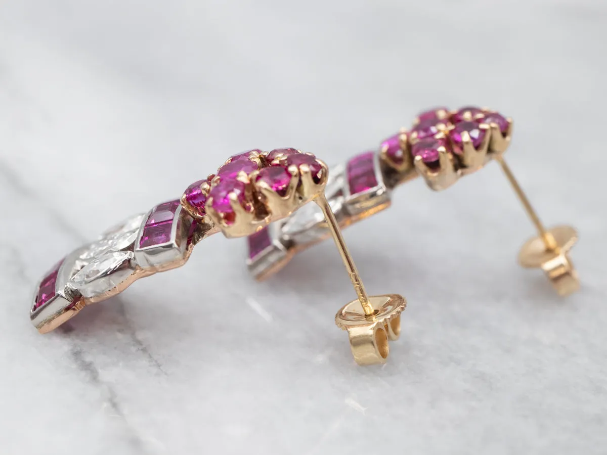 Stunning Ruby and Diamond Encrusted Drop Earrings